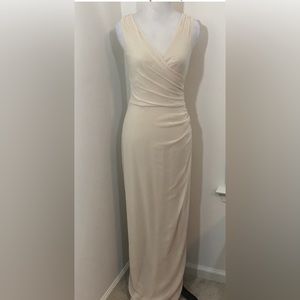 EUC Bill Levkoff Faux Wrap Maxi Dress in Neutral Cream.
